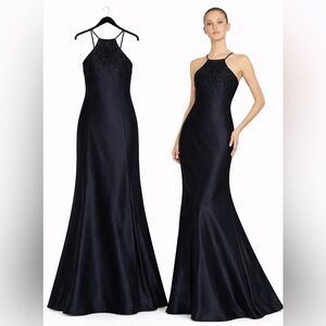 Monique Lhuillier Halter Beaded Black Trumpet Ball Gown Formal Prom Dress 8